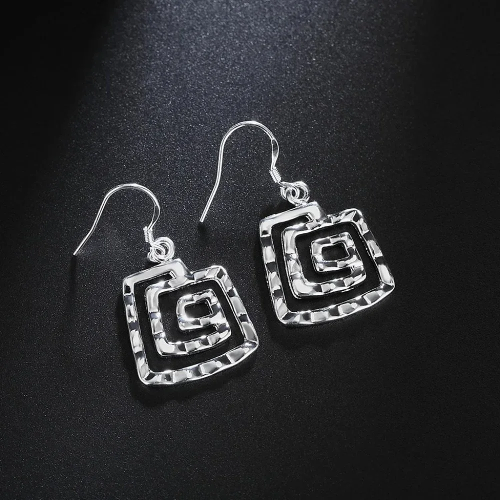Gorgeous Sterling Silver Square Geometric Hanging Earrings - Picture 4 of 8